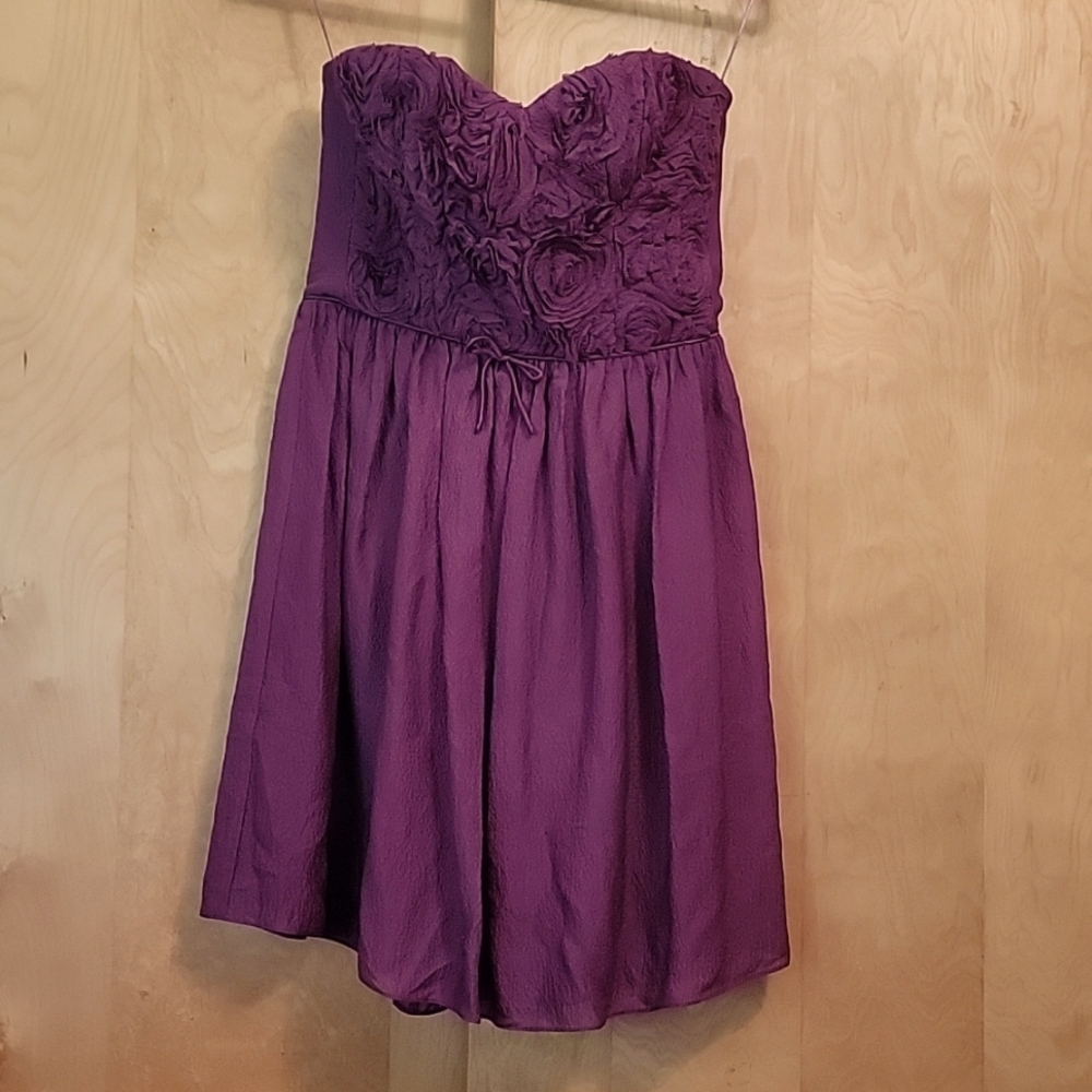 Rebecca Taylor Silk Burgundy Rose Strapless Dress